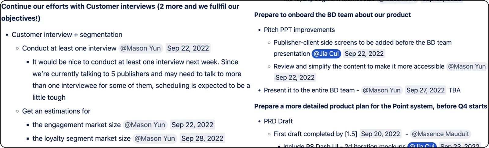 We always list action items after meetings